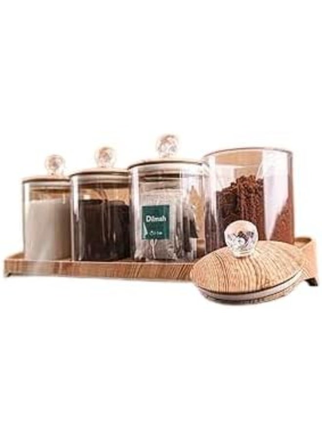 Acrylic storage jars, set of 4, 710ml capacity, with bamboo lids and spoons - Image 1